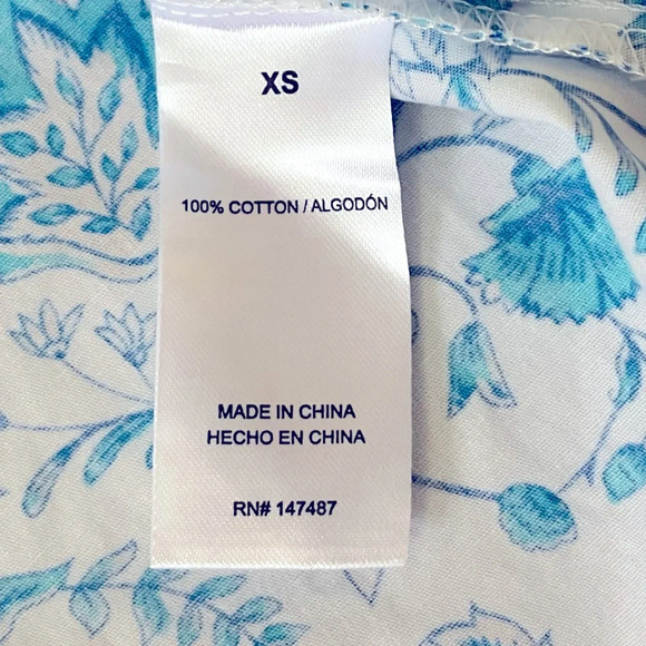 Draper James Womens V Neck Puff Sleeve Top Blouse‎ NWT Size XS Blue Floral Print - Picture 7 of 9